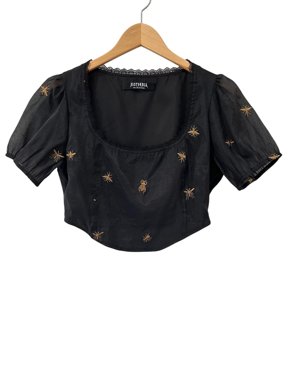 Disturbia women’s Insectarium Crop Top 6 black bronze shimmer goth whimsigoth